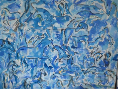 "Blue Horse", det er 60*80cm,  i akryl, år 2010 Christina Alby